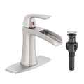 Waterfall Bathroom Faucet With Pop Up Drain And Deck Plate Single Handle Bathroom Faucet
