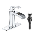 Waterfall Bathroom Faucet With Pop Up Drain And Deck Plate Single Handle Bathroom Faucet