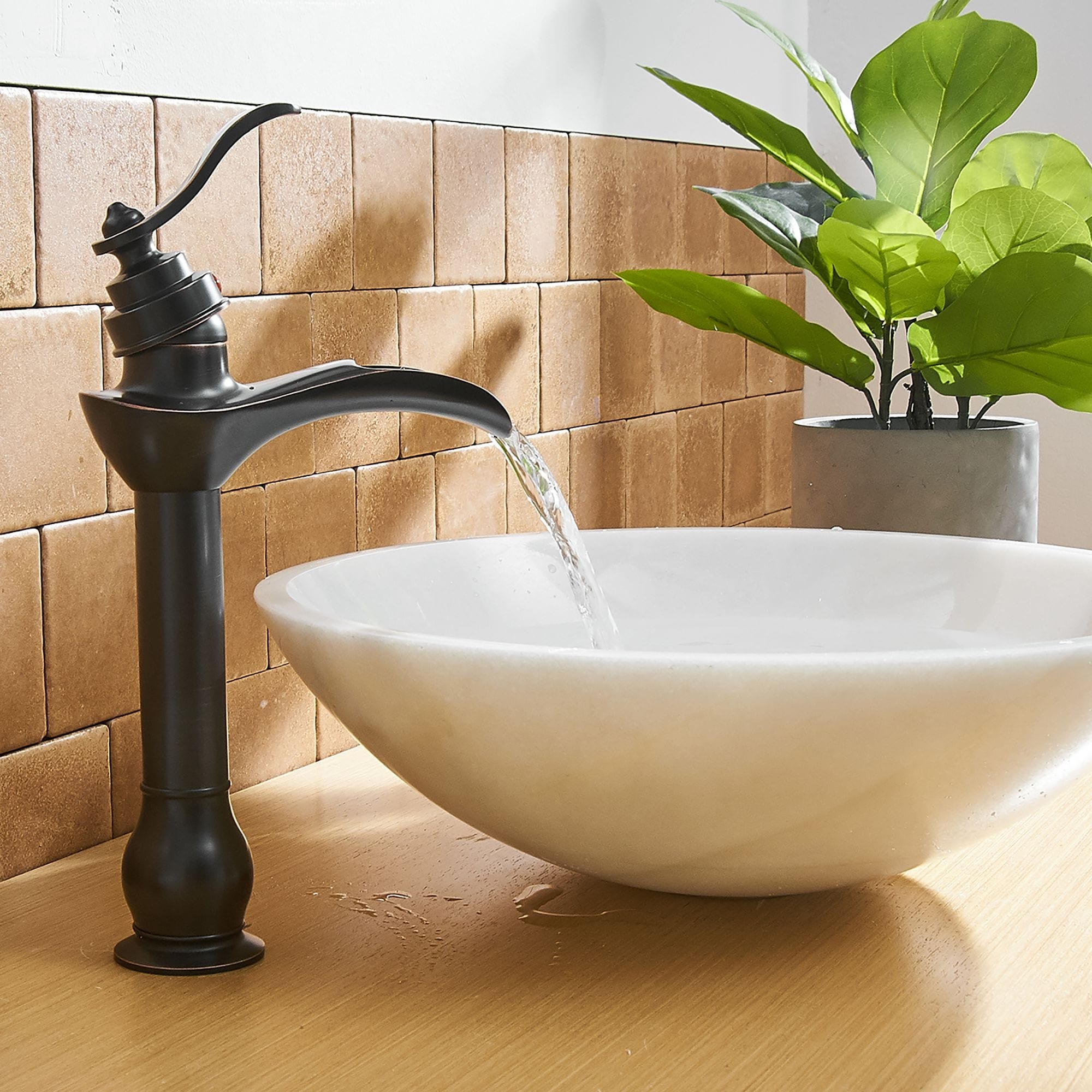 Waterfall Bathroom Sink Faucet Lead Free Single Handle One Hole Tall Body
