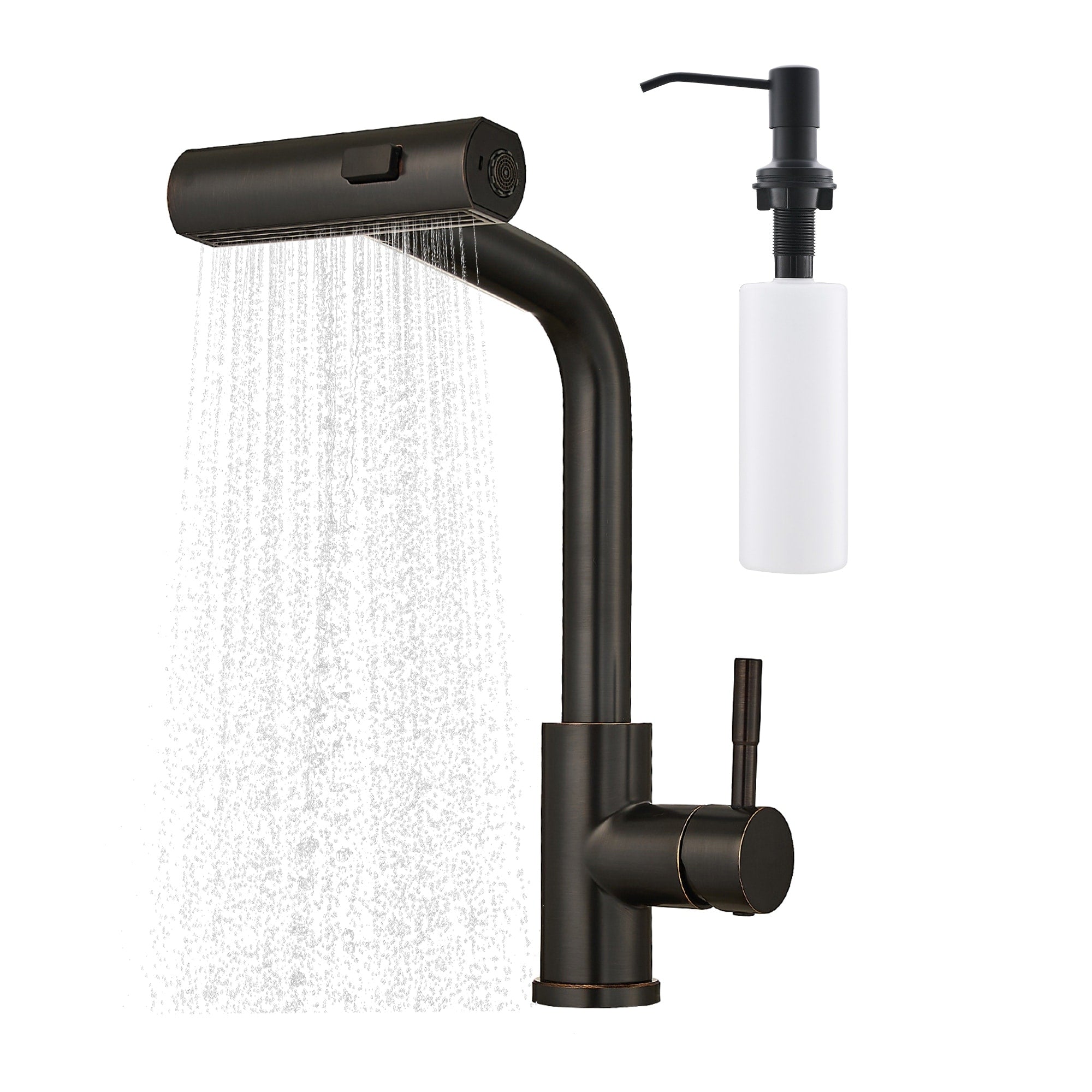 Waterfall Single Hole Kitchen Faucets With Soap Dispenser Pull Down Sprayer And Cupc Supply Lines