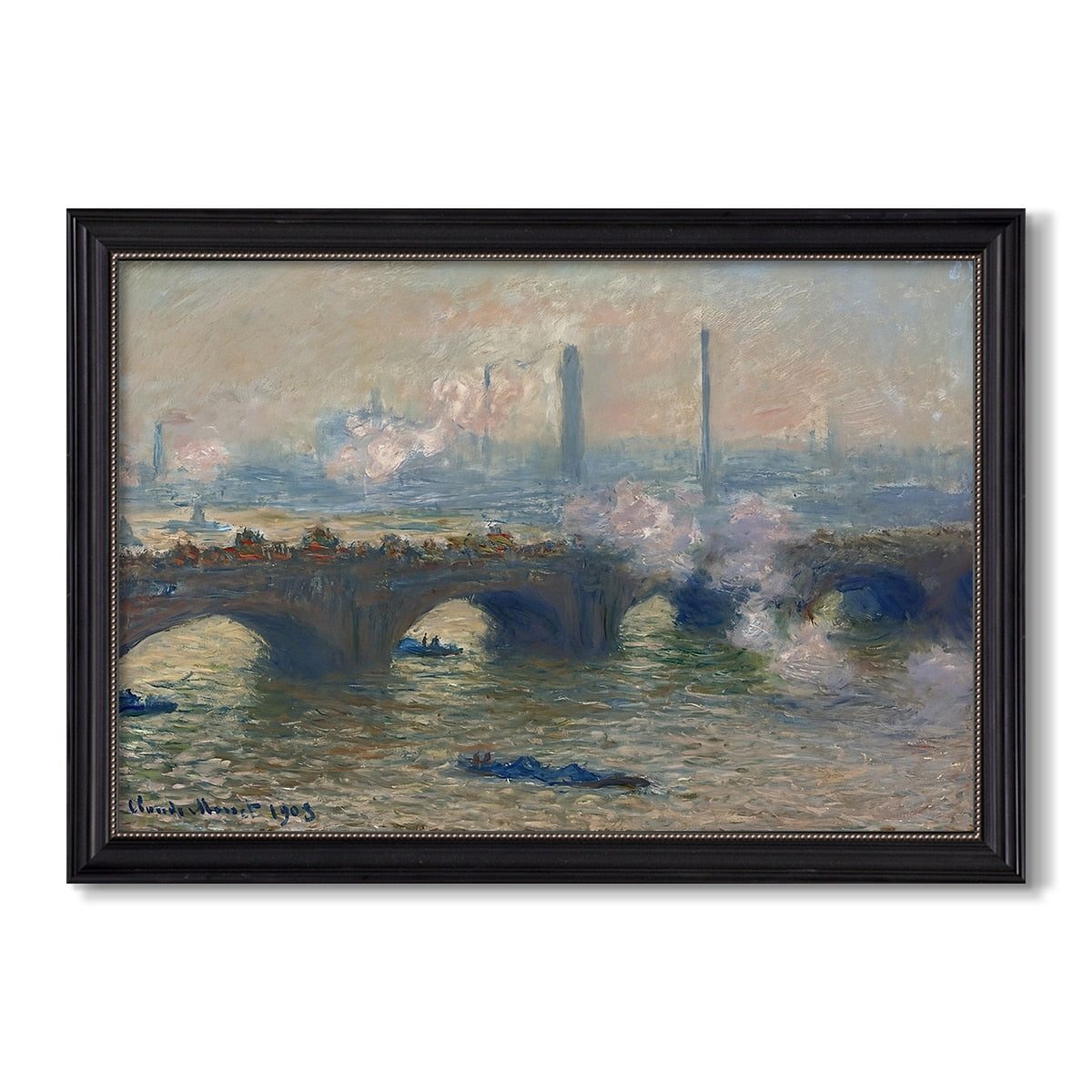 Waterloo Bridge Gray Day 1903 Claude Monet Custom Framed Canvas
