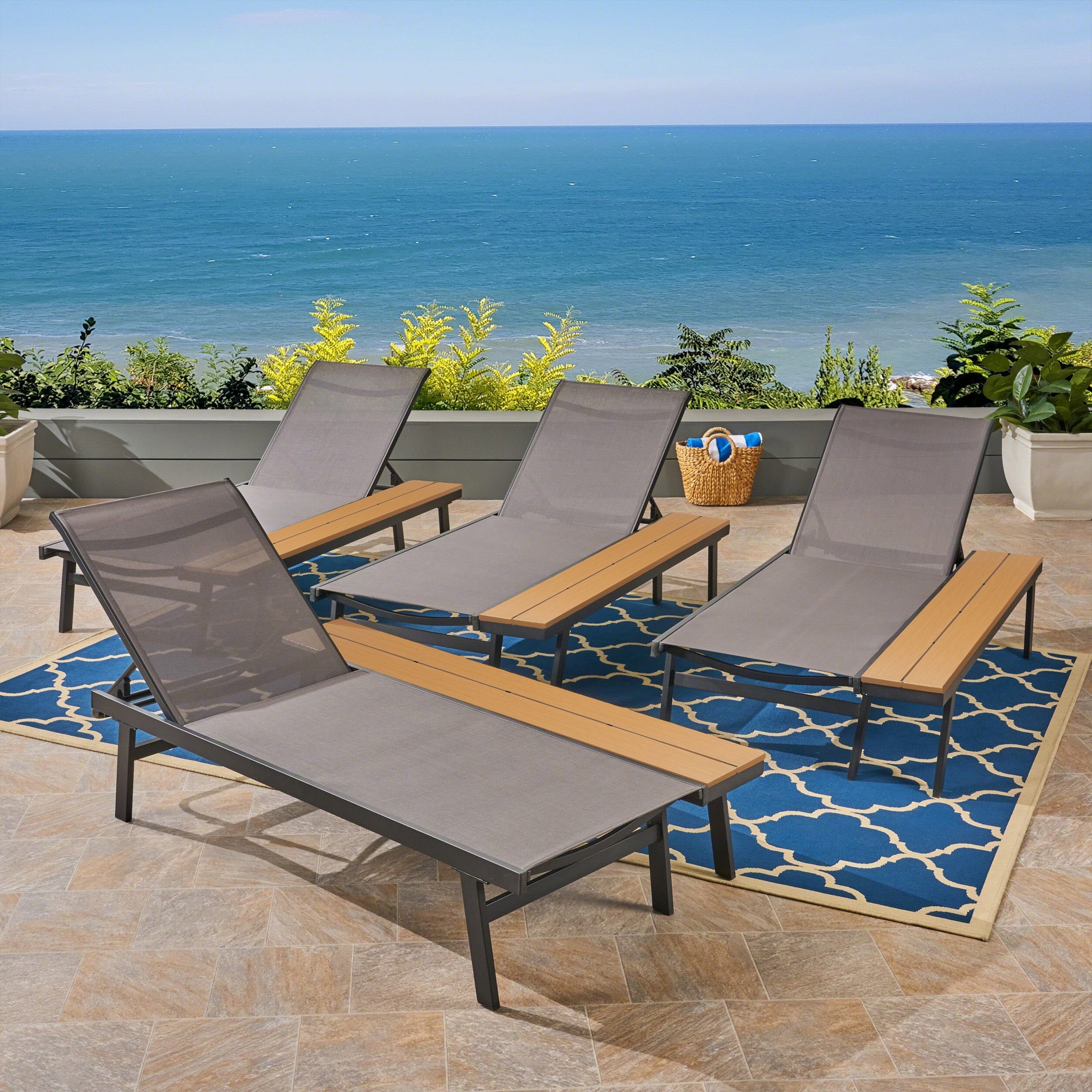 Waterloo Outdoor Mesh And Aluminum Chaise Lounge With Side Table Set Of 4 By Chirstopher Knight Home