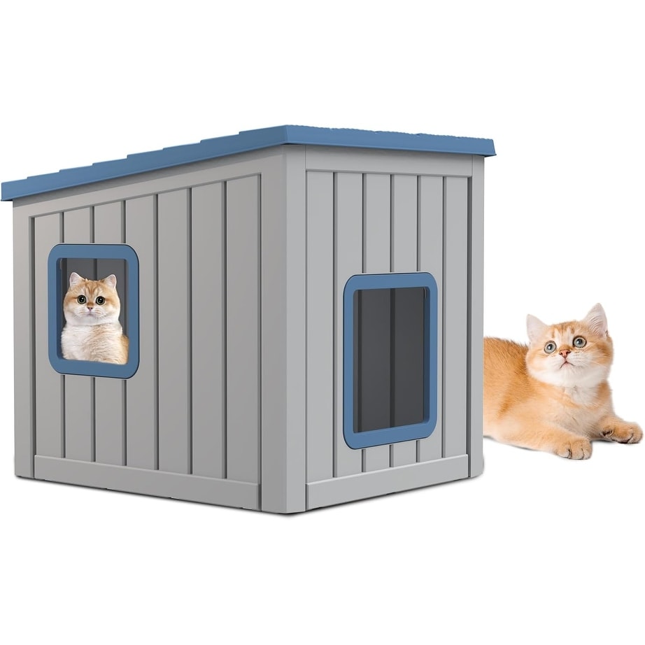 Waterproof Resin Cat Houses Feral Cat Shelter For Winter Suitable For Cats Rabbits And Other Small Animals Blue