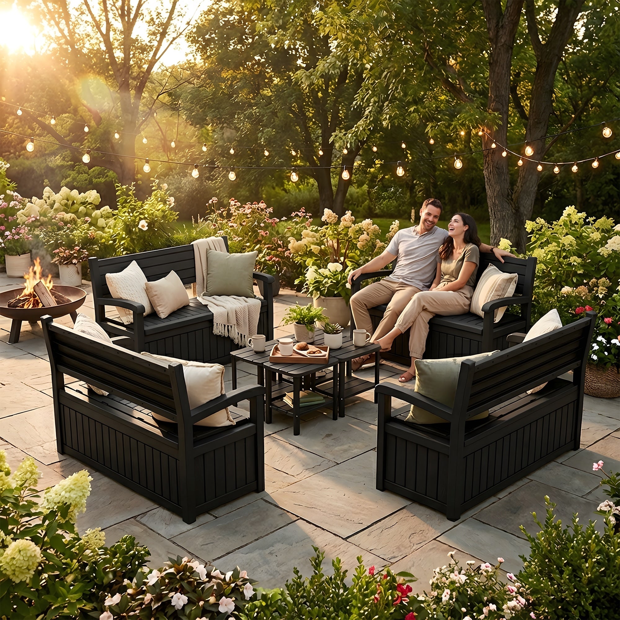 Waterproof And Sun Proof Courtyard Garden Set Storage Chair Can Be Locked Multifunctional Coffee Table Stool