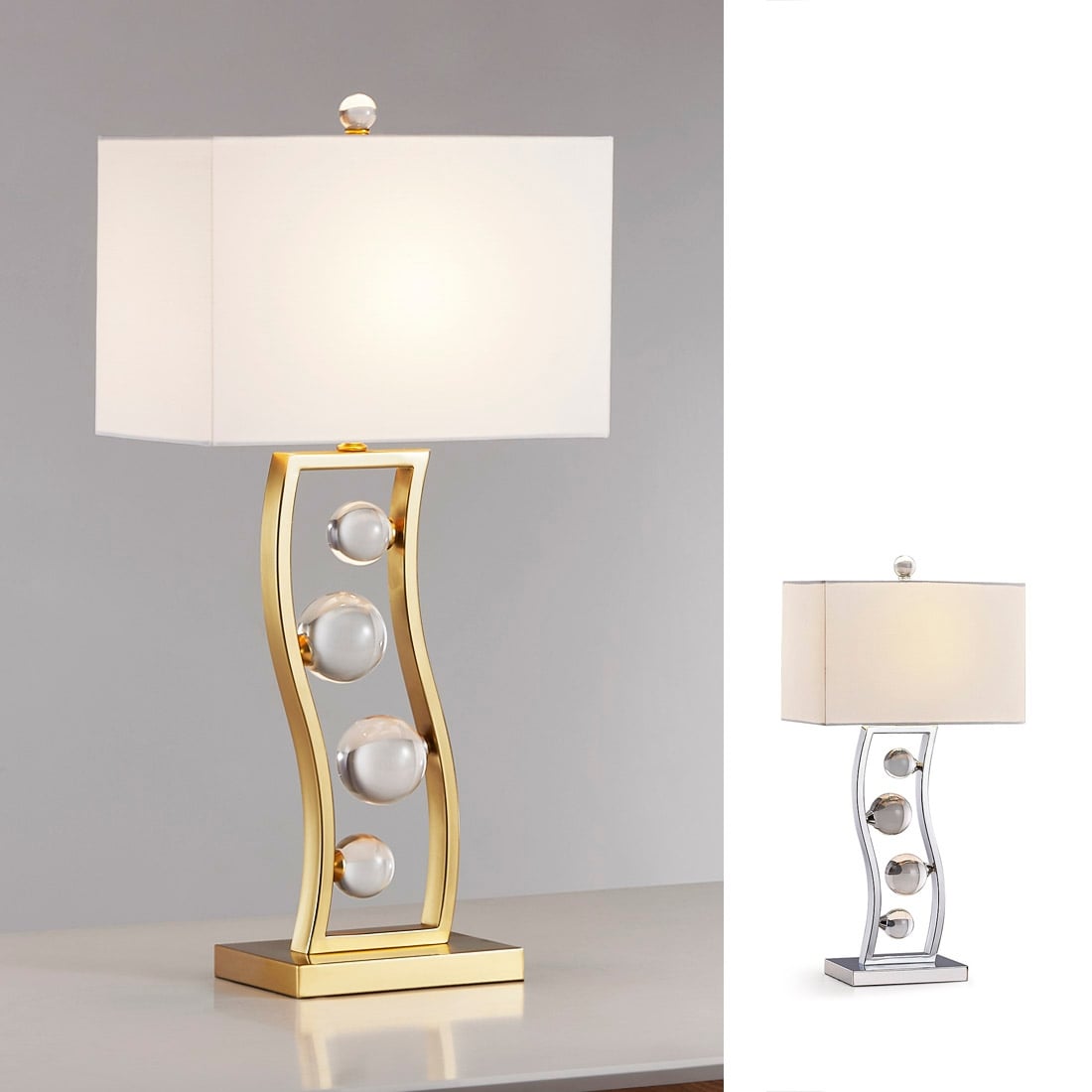 Wave 27 H Crystal Balls Metal Table Lamp