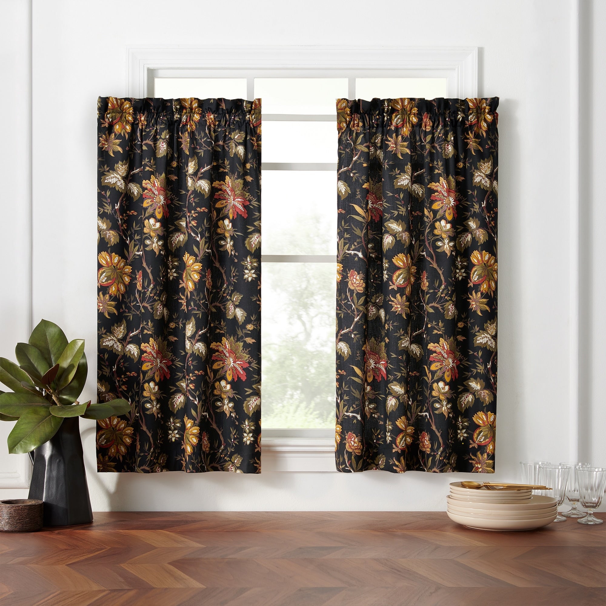 Waverly Felicite Noir 100 Cotton Sateen Window Tier Pair 60 X 36 Noir 60 X36