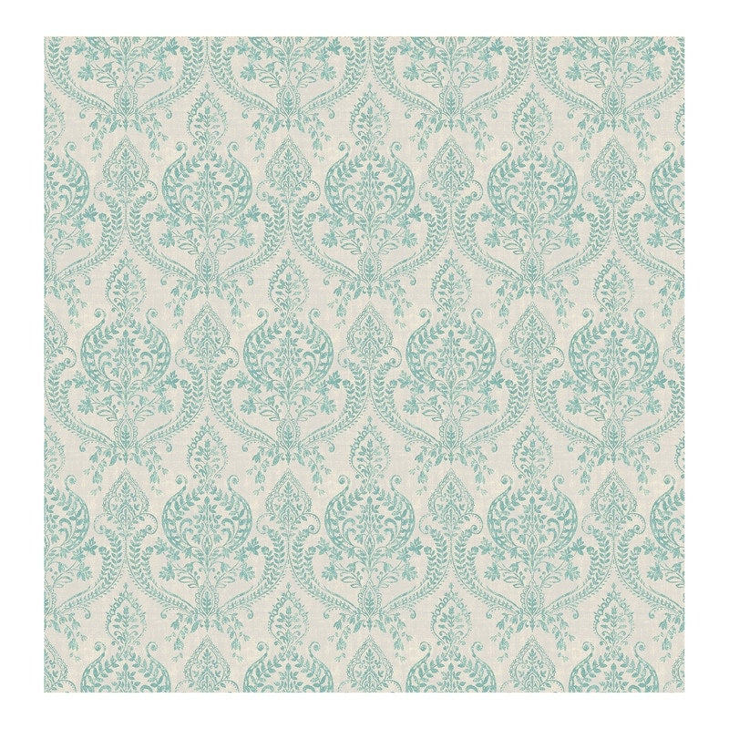 Waverly Turquoise Petite Damask Wallpaper 20.5In X 396In X 0.025In