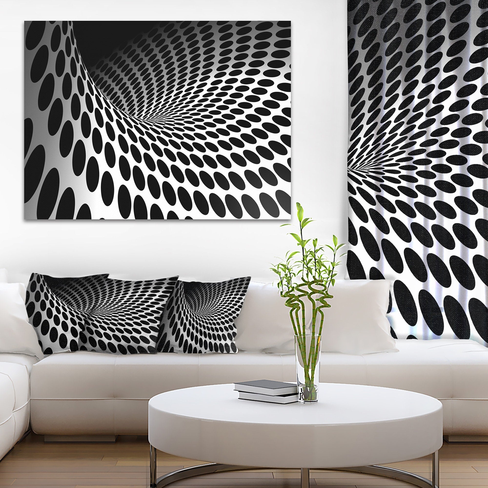 Waves And Circles Black N White Abstract Art Canvas Print