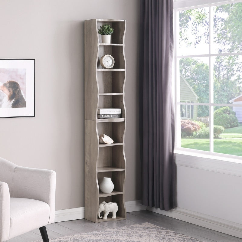 Wavy Border 8 Tier Adjustle Shelf Modular Ultra Thin Bookcase For Home Office Display