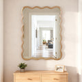 Wavy Rectangle Solid Wood Frame Decorative Mirror Natural