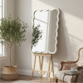 Wavy Rectangle Solid Wood Frame Decorative Mirror White