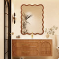 Wavy Rectangle Solid Wood Frame Decorative Mirror Antique Brown