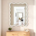 Wavy Rectangle Solid Wood Frame Decorative Mirror White