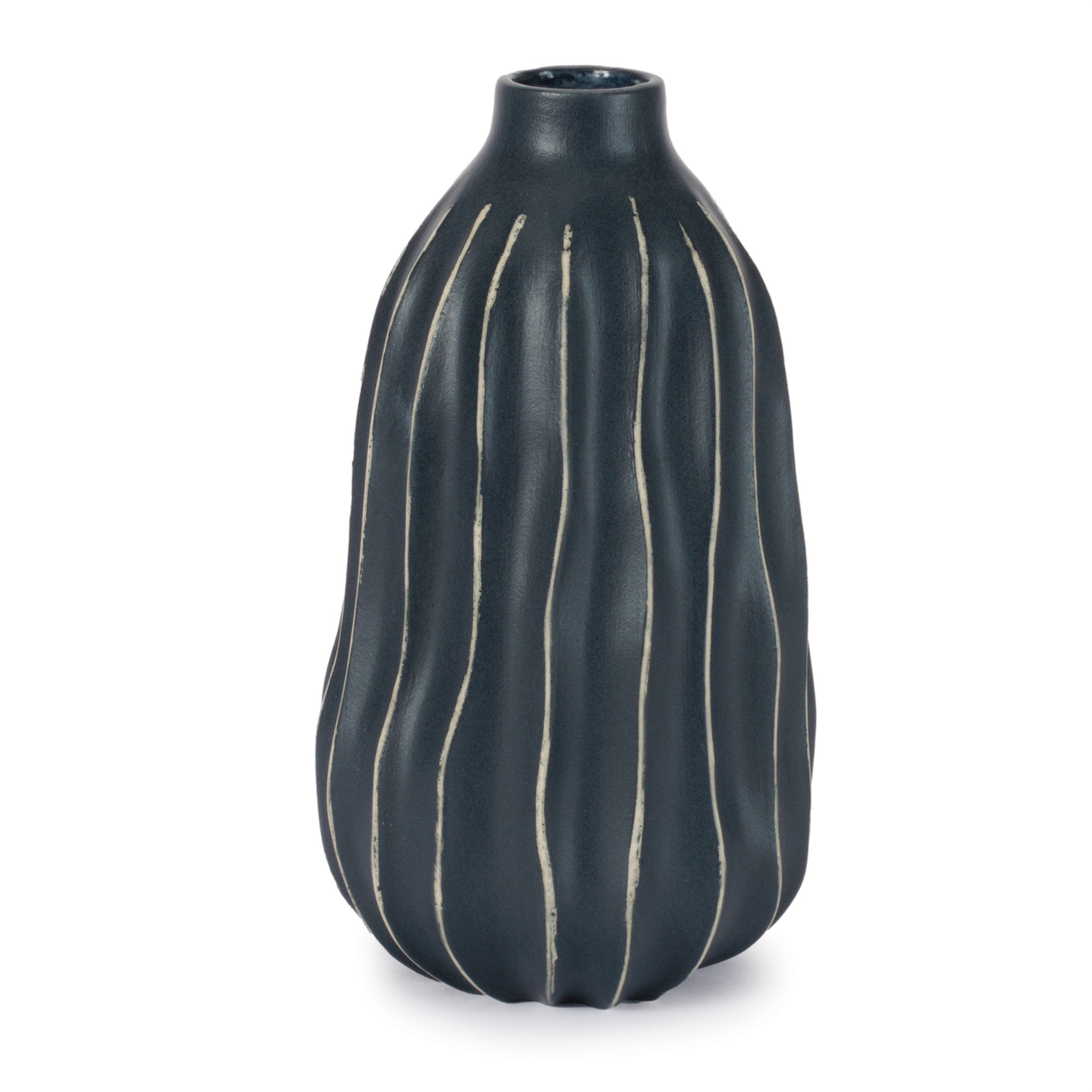 Wavy Ribbed Stoneware Vase 8.5 H