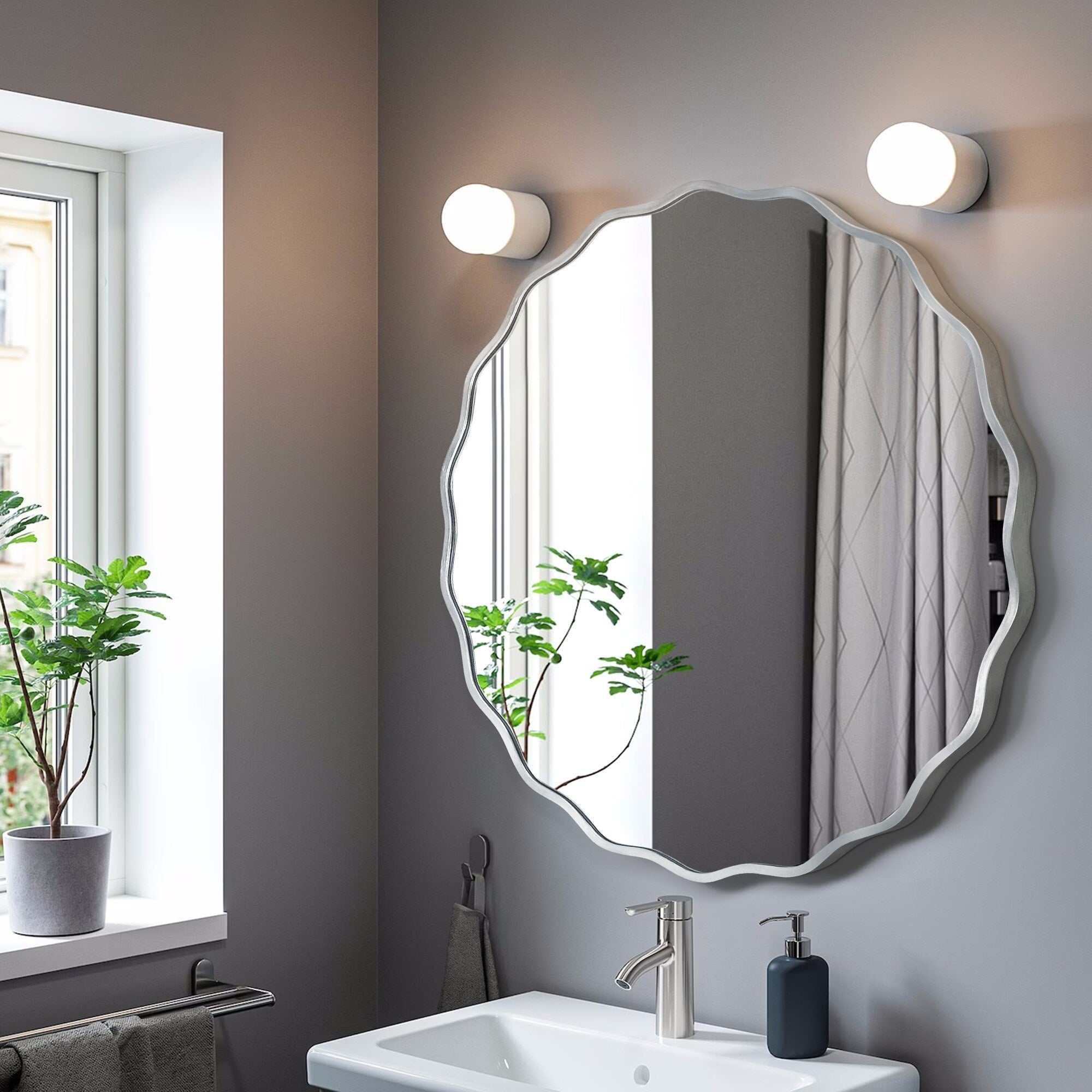 Wavy Round Aluminum Alloy Framed Wall Mirror Bathroom Vanity Mirror