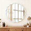 Wavy Round Solid Wood Frame Decorative Mirror White