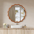 Wavy Round Solid Wood Frame Decorative Mirror Antique Brown