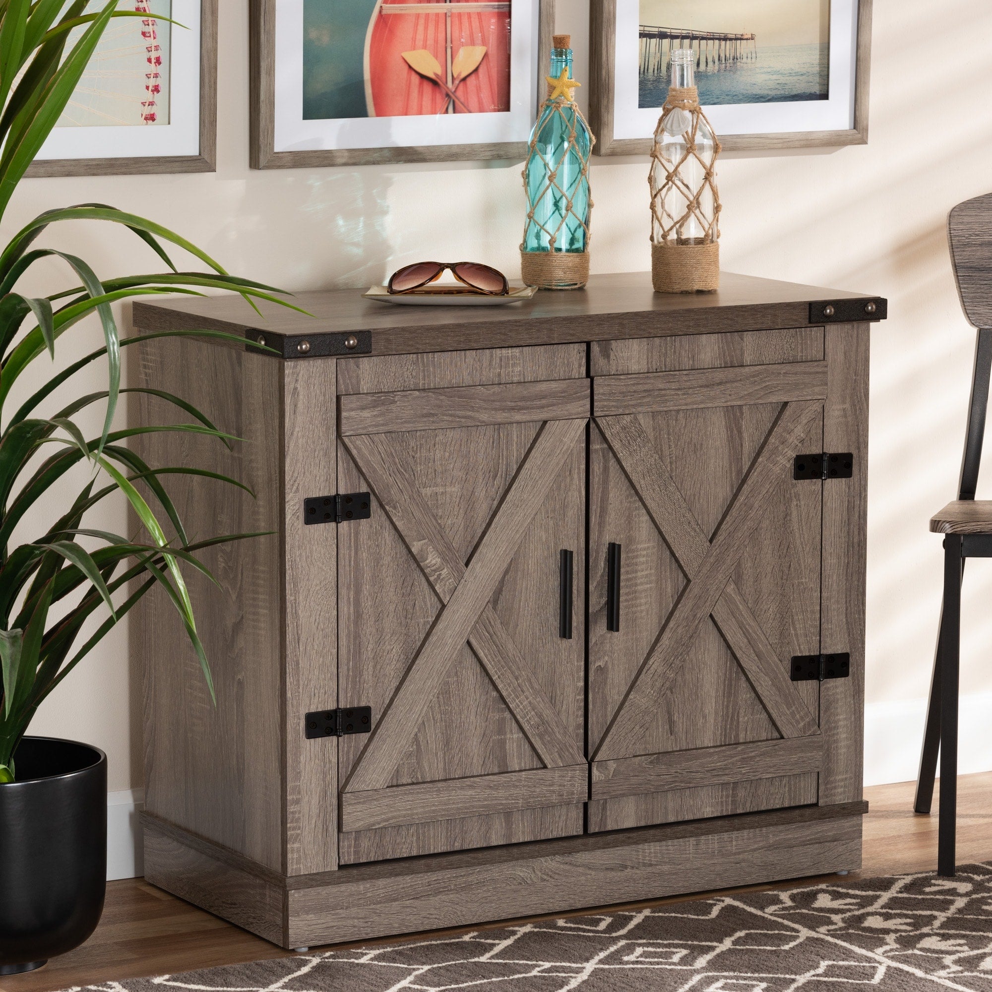 Wayne Oak Brown Finished Wood 2 Door Shoe Storage Cabinet