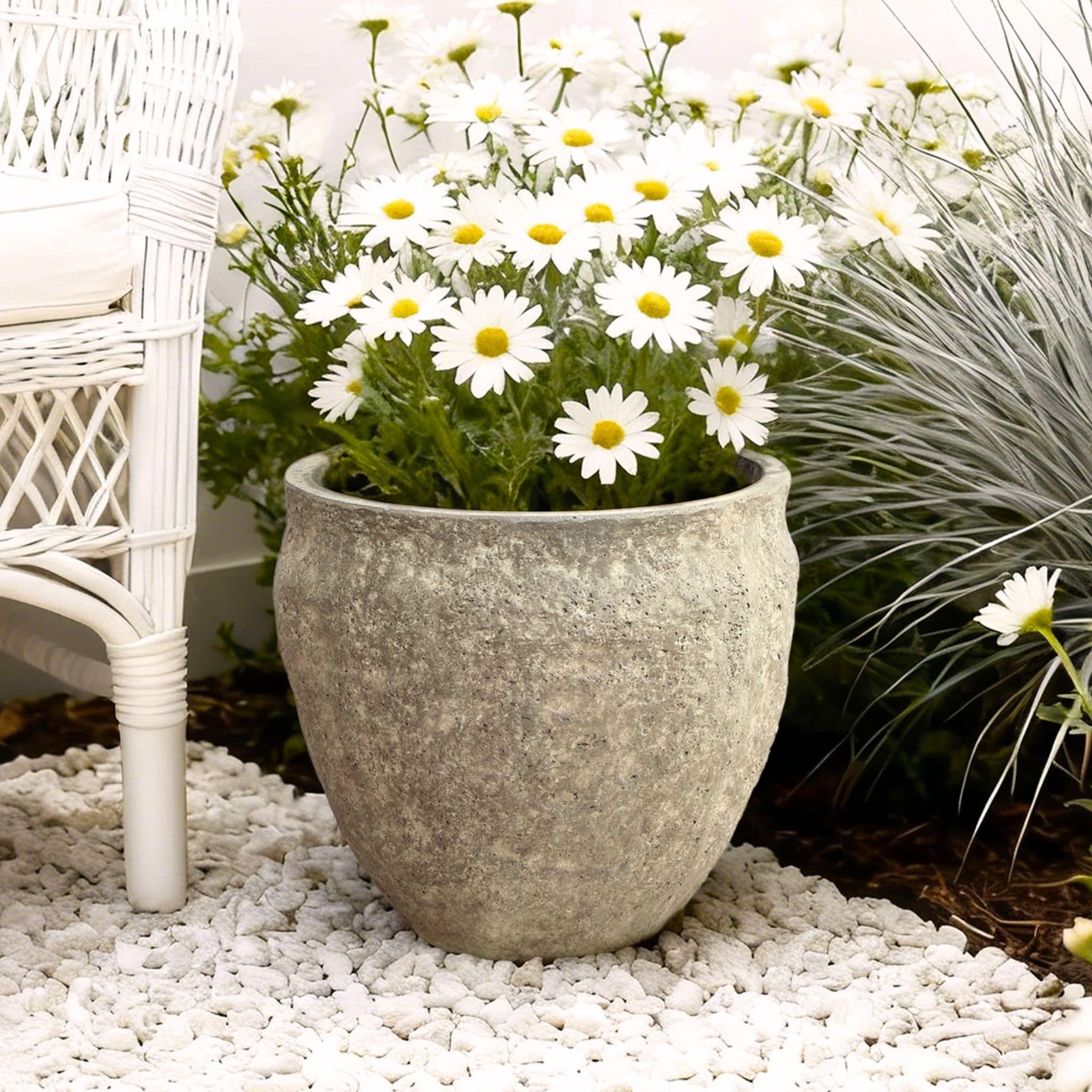 Weathered Earthstone Green Round Planter Round Textured Concrete Pot