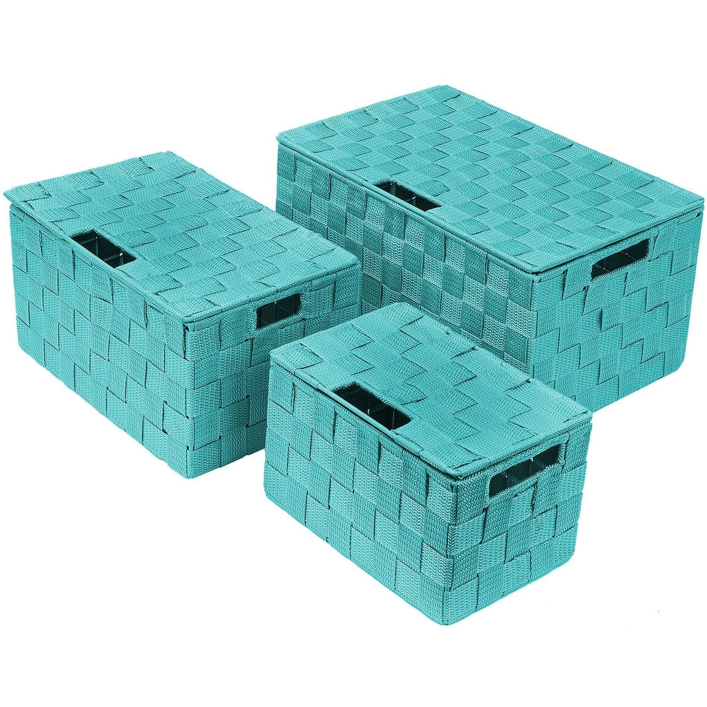 Weave Stackable Basket Set 3 Pieces Aqua