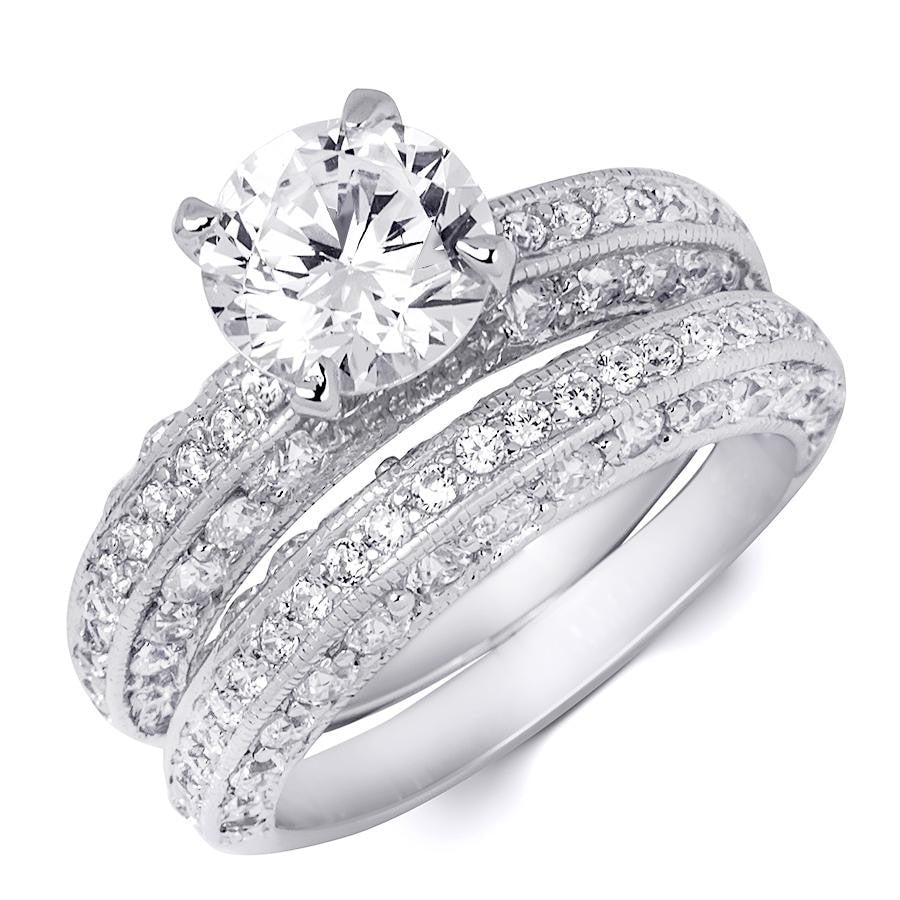 Wedding Anniversary Band Engagement Ring Set Sterling Silver 2.0 Ct