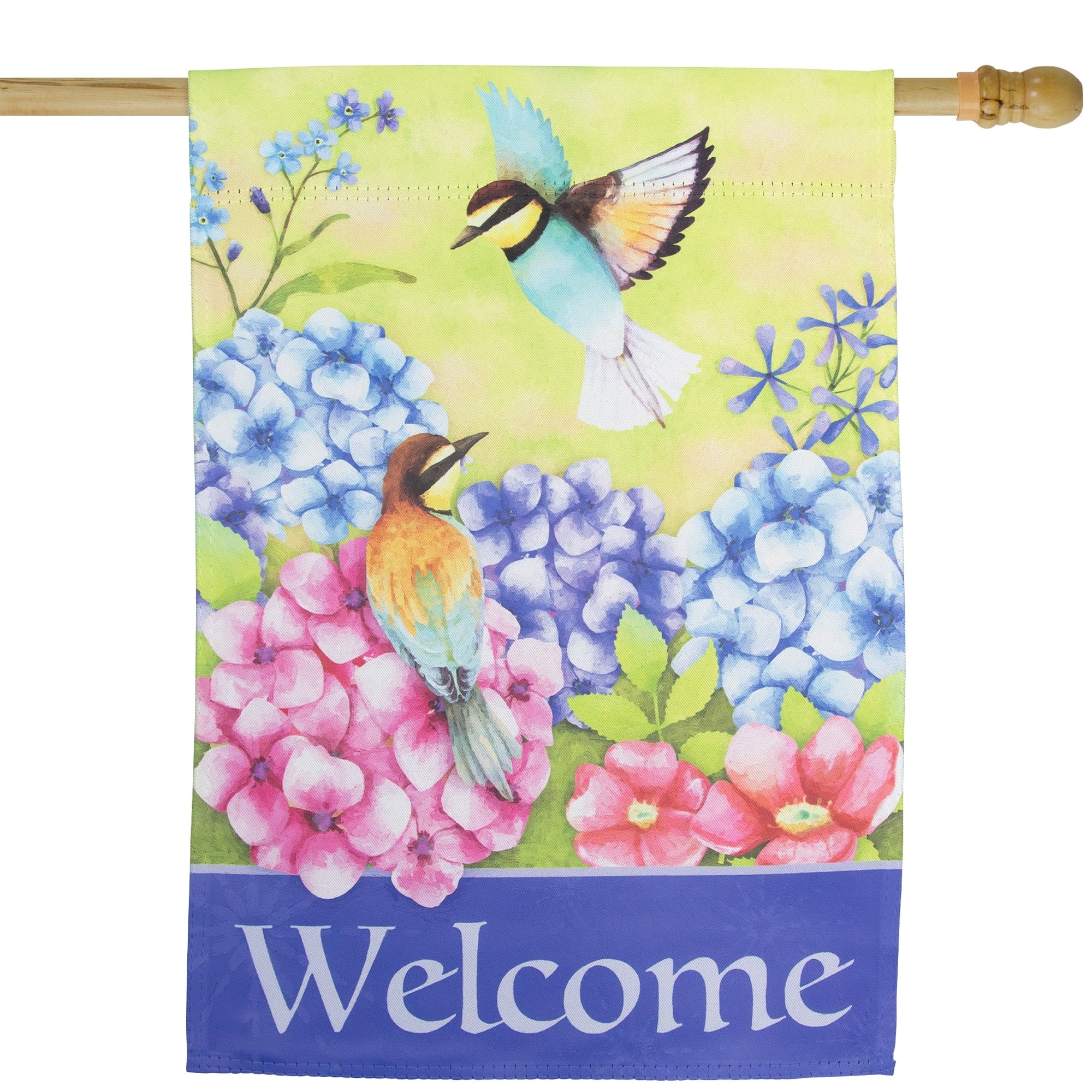Welcome Floral Hummingbird Outdoor House Flag 28 X 40