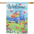 Welcome Blue Pickup Truck With Flowers Outdoor House Flag 28 X 40