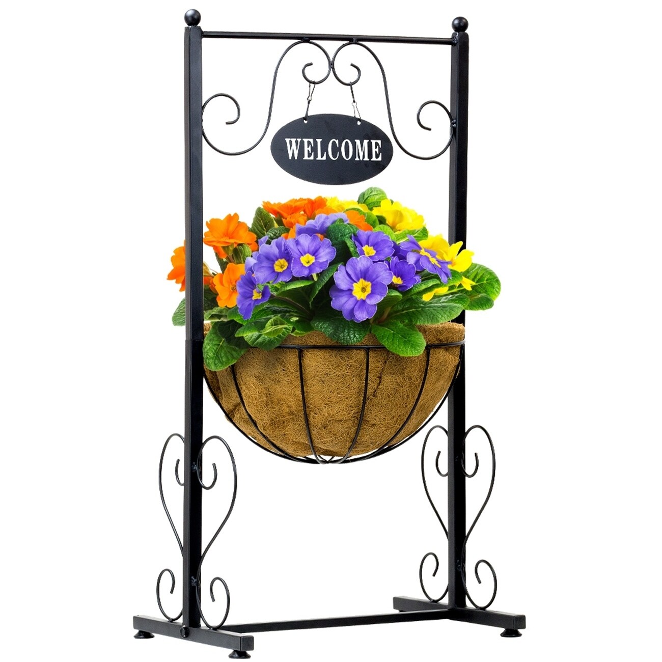 Welcome Sign Metal Planter With Coco Liner 8 X 10