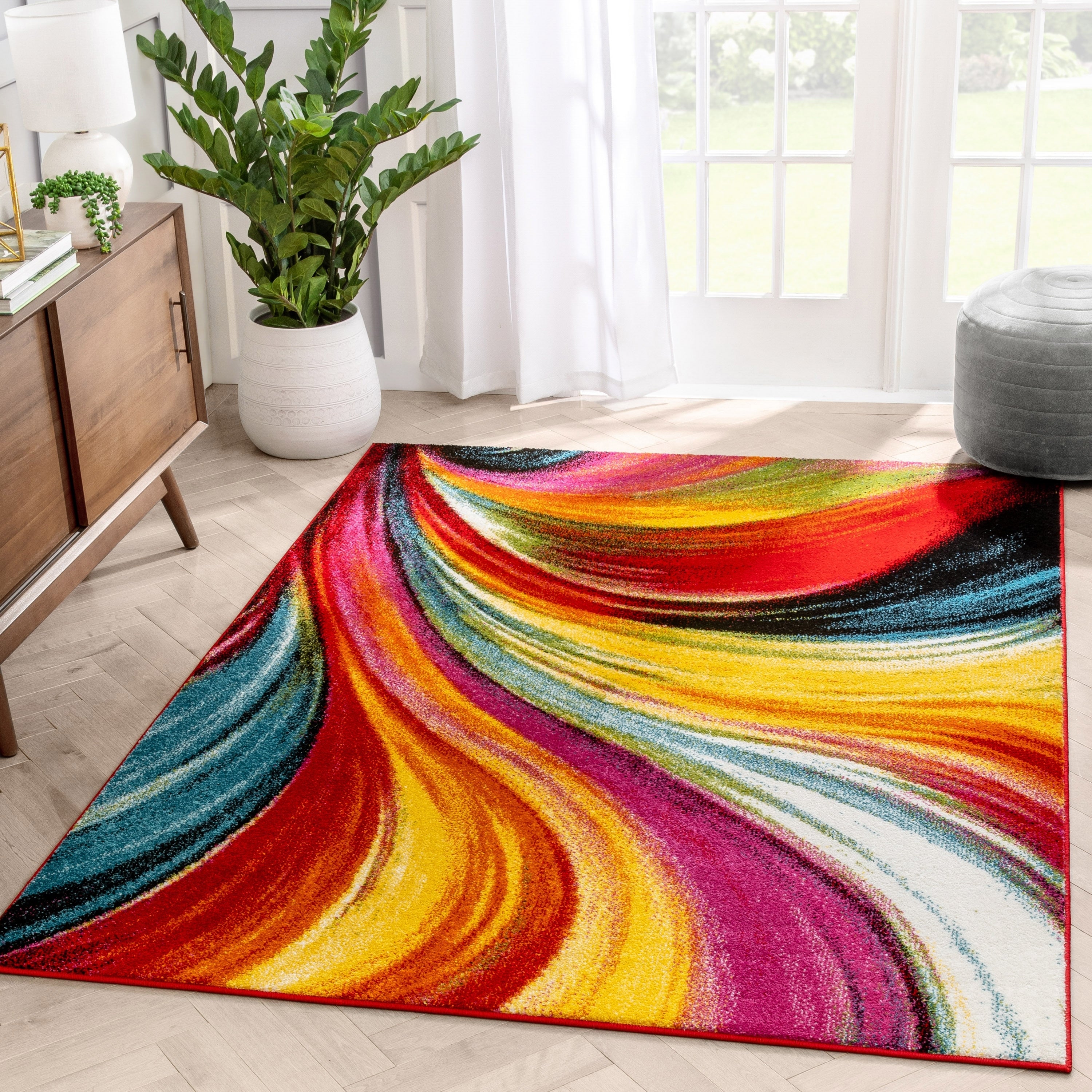 Well Woven Modern Bright Waves Abstract Yellow Multi Area Rug 710 X 910