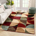 Well Woven Geometric Abstract Patchwork Modern Shapes Ivory Beige Red Blue Brown Area Rug 53 X 73