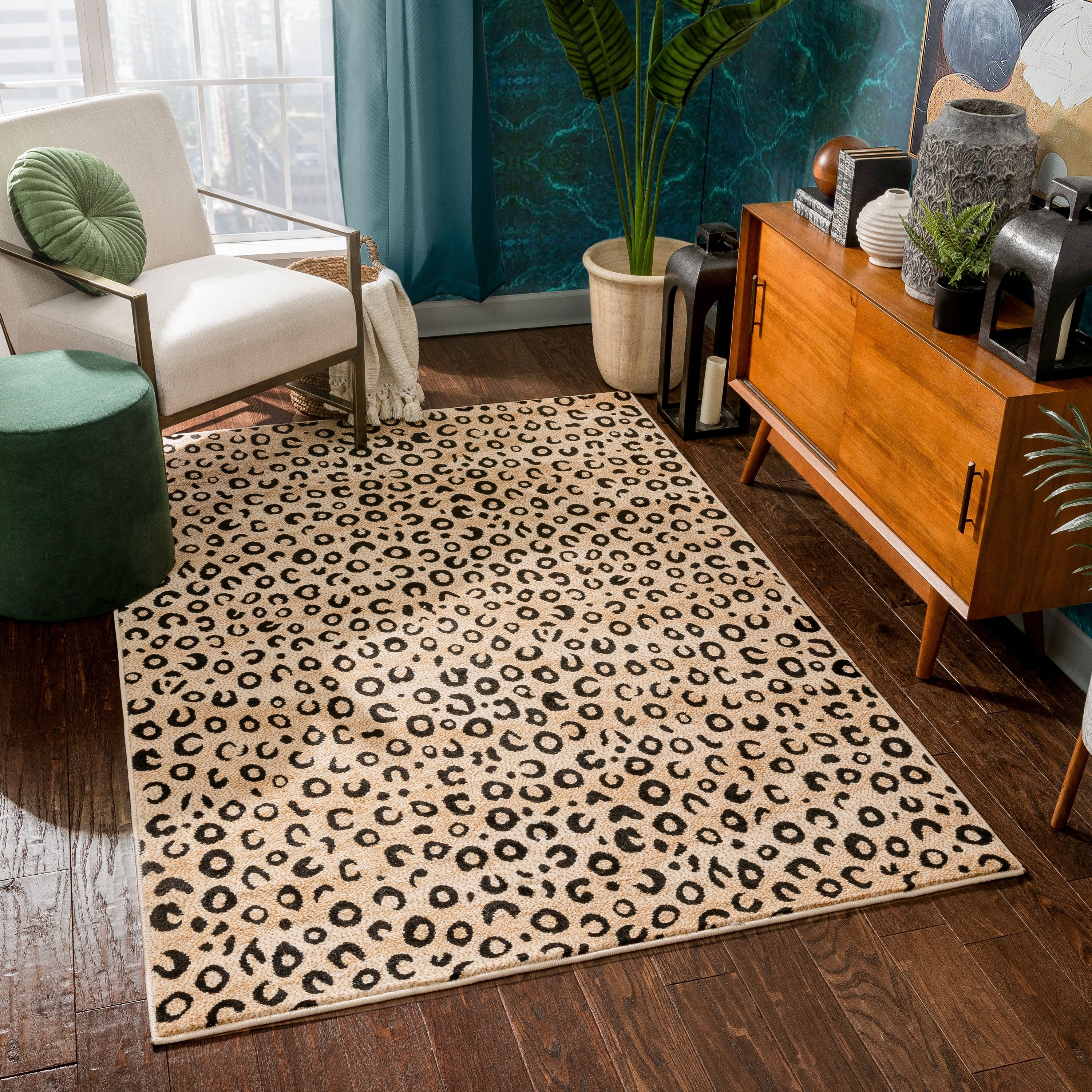 Well Woven Leopard Animal Prints Black Area Rug 67 X 93