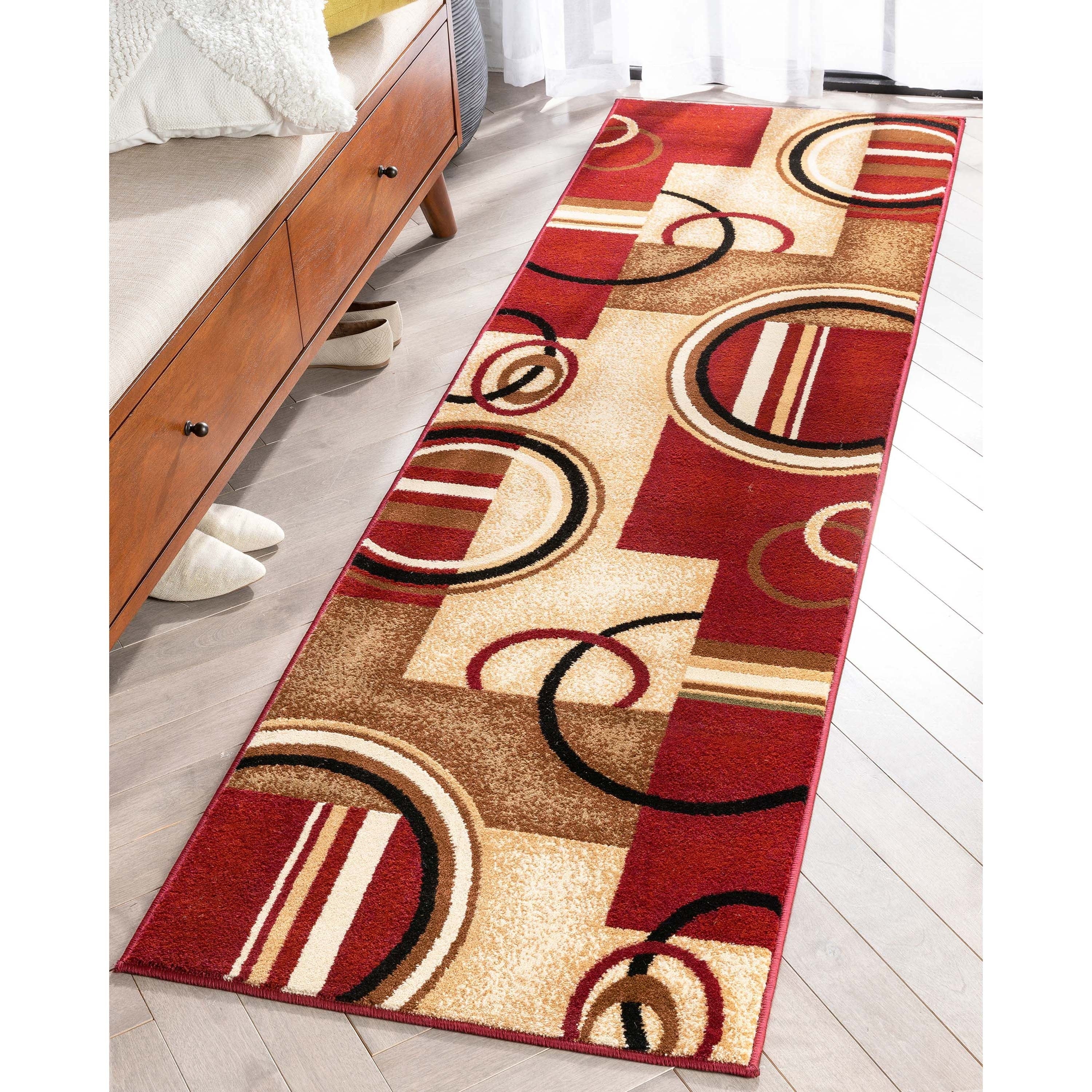 Well Woven Modern Geometric Abstract Shapes Red Oversized Runner Rug 27 X 10
