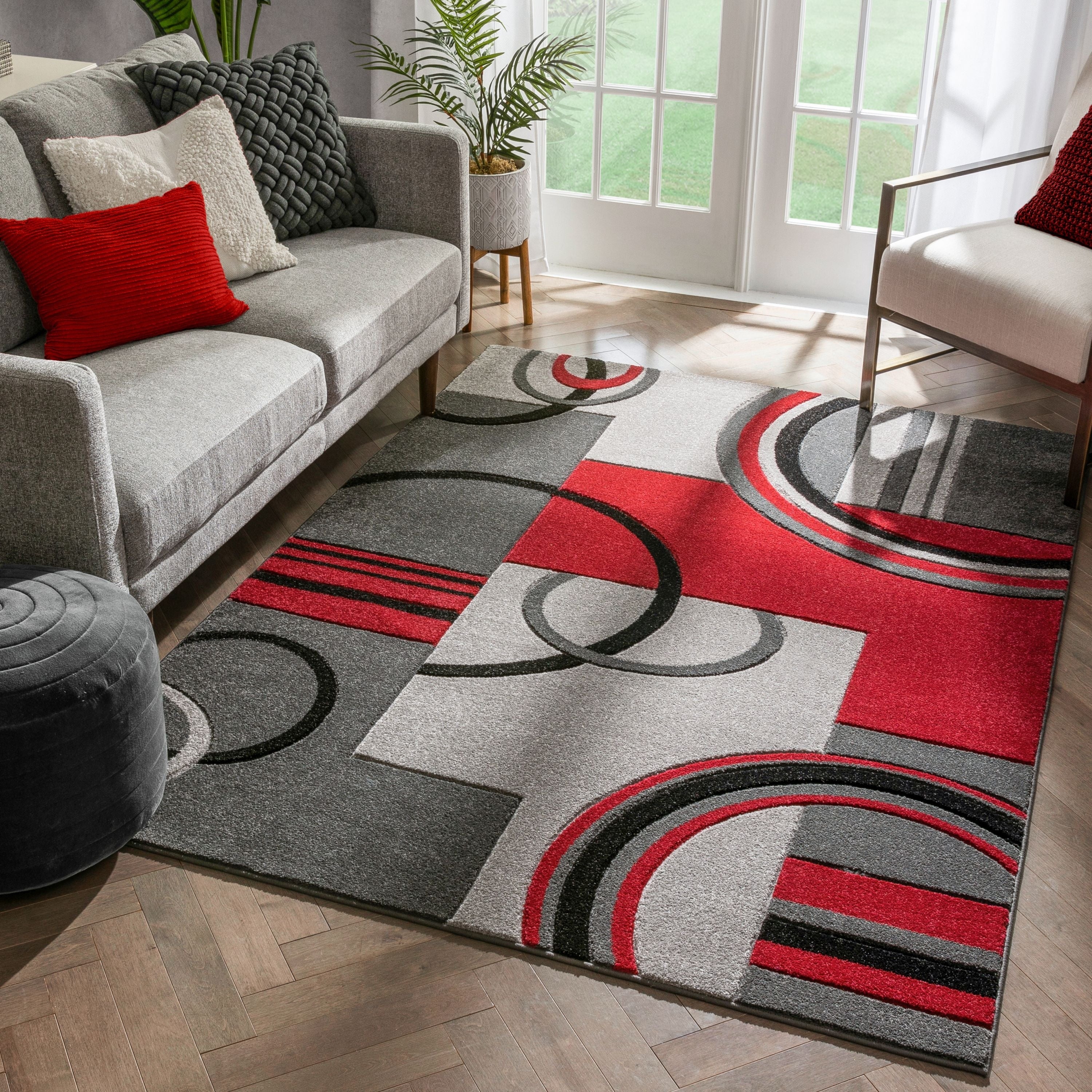 Well Woven Modern Geometric Arcs Shapes Area Rug 53 X 73