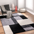 Well Woven Modern Geometric Squares Black Area Rug 33 X 53