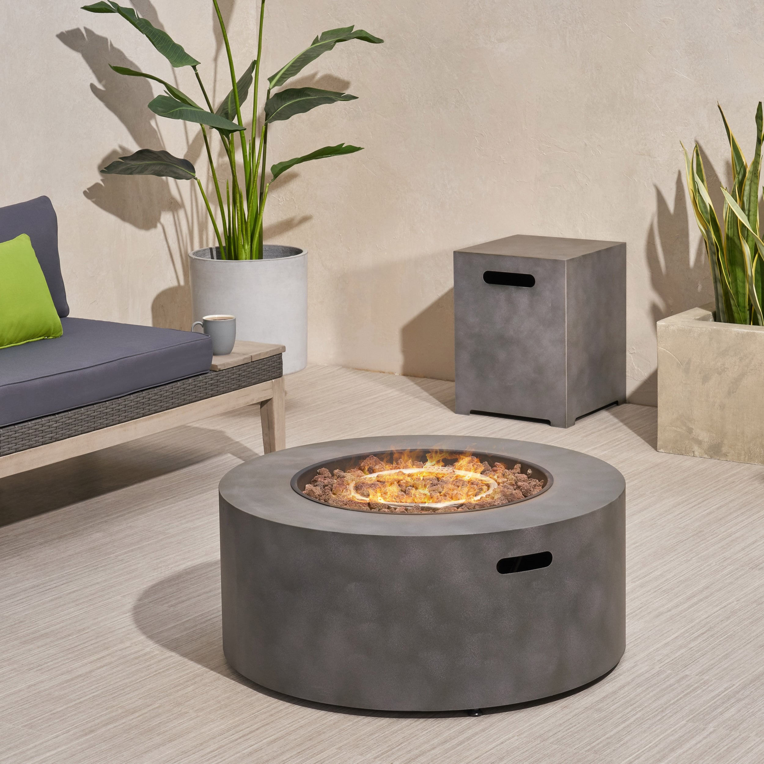 Wellington Outdoor Iron Round Fire Pit With Tank Holder By Christopher Knight Home