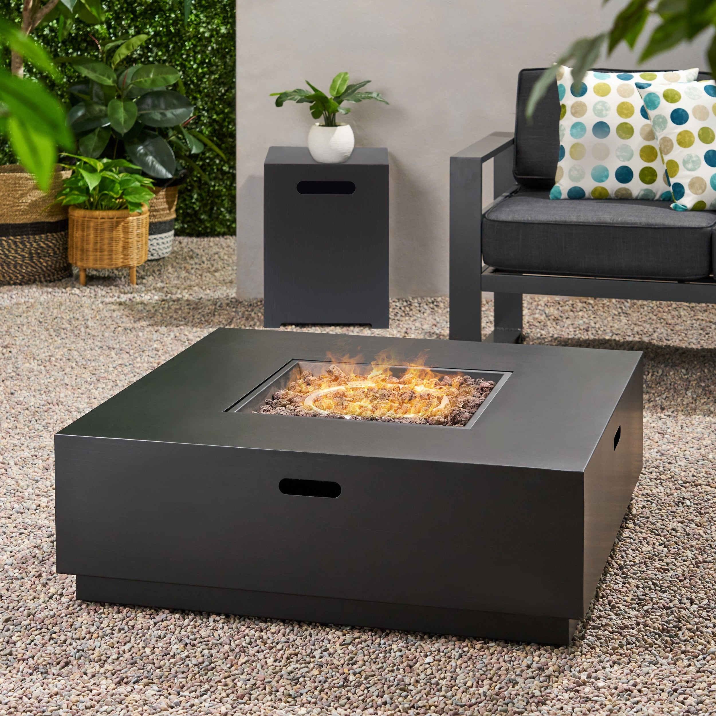 Wellington Outdoor 40 Inch Square Firepit With Lava Rocks By Christopher Knight Home