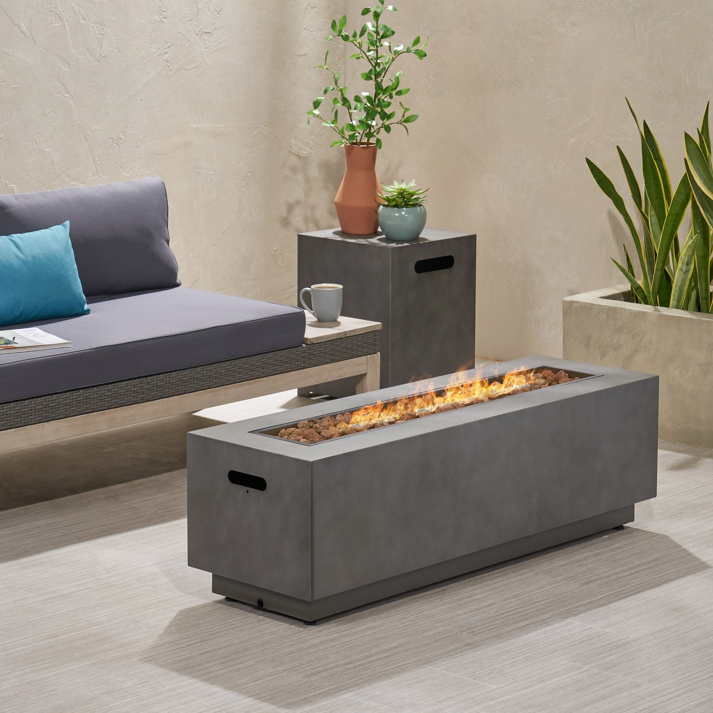 Wellington Outdoor Iron Rectangular Fire Pit With Tank Holder By Christopher Knight Home