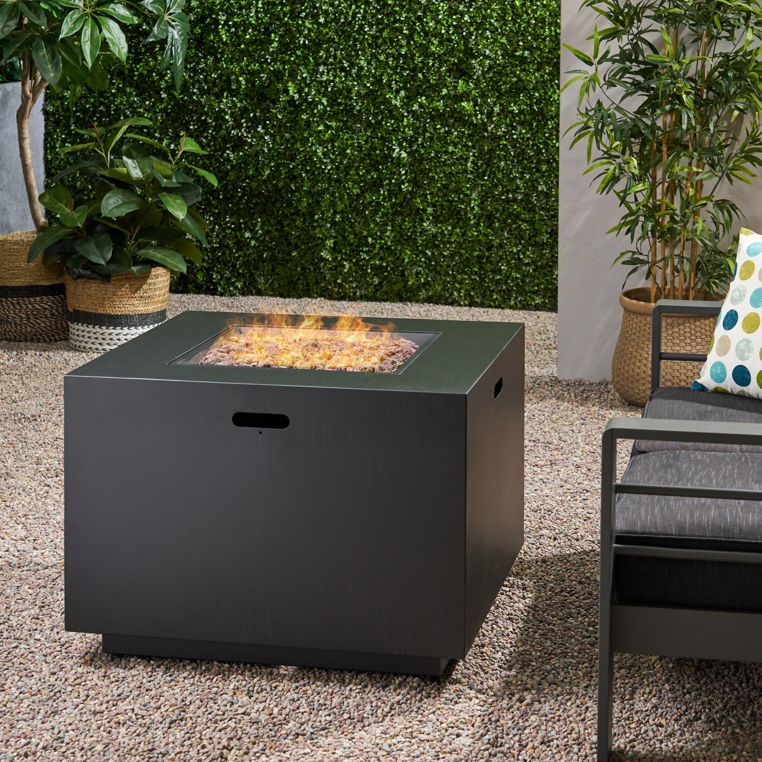 Wellington Outdoor 33 Inch Square Firepit With Lava Rocks By Christopher Knight Home