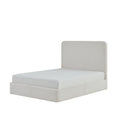 Welz King Size Bed With Tall Headboard Pearl White Chenille Upholstery