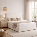 Welz Queen Size Bed With Tall Headboard Pearl White Chenille Upholstery