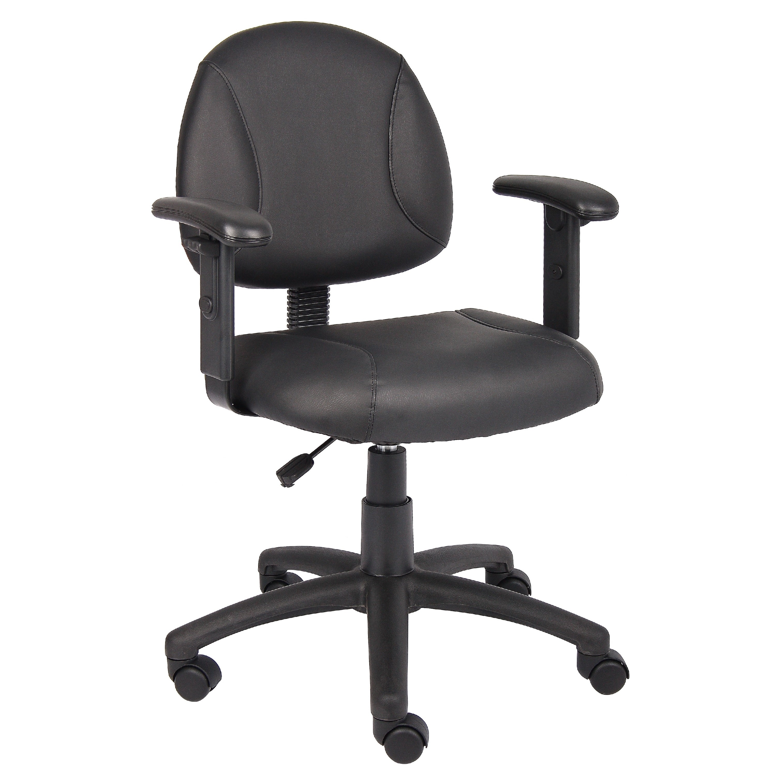 Wen Swivel Posture Chair Adjustable Black Faux Leather Waterfall Seat