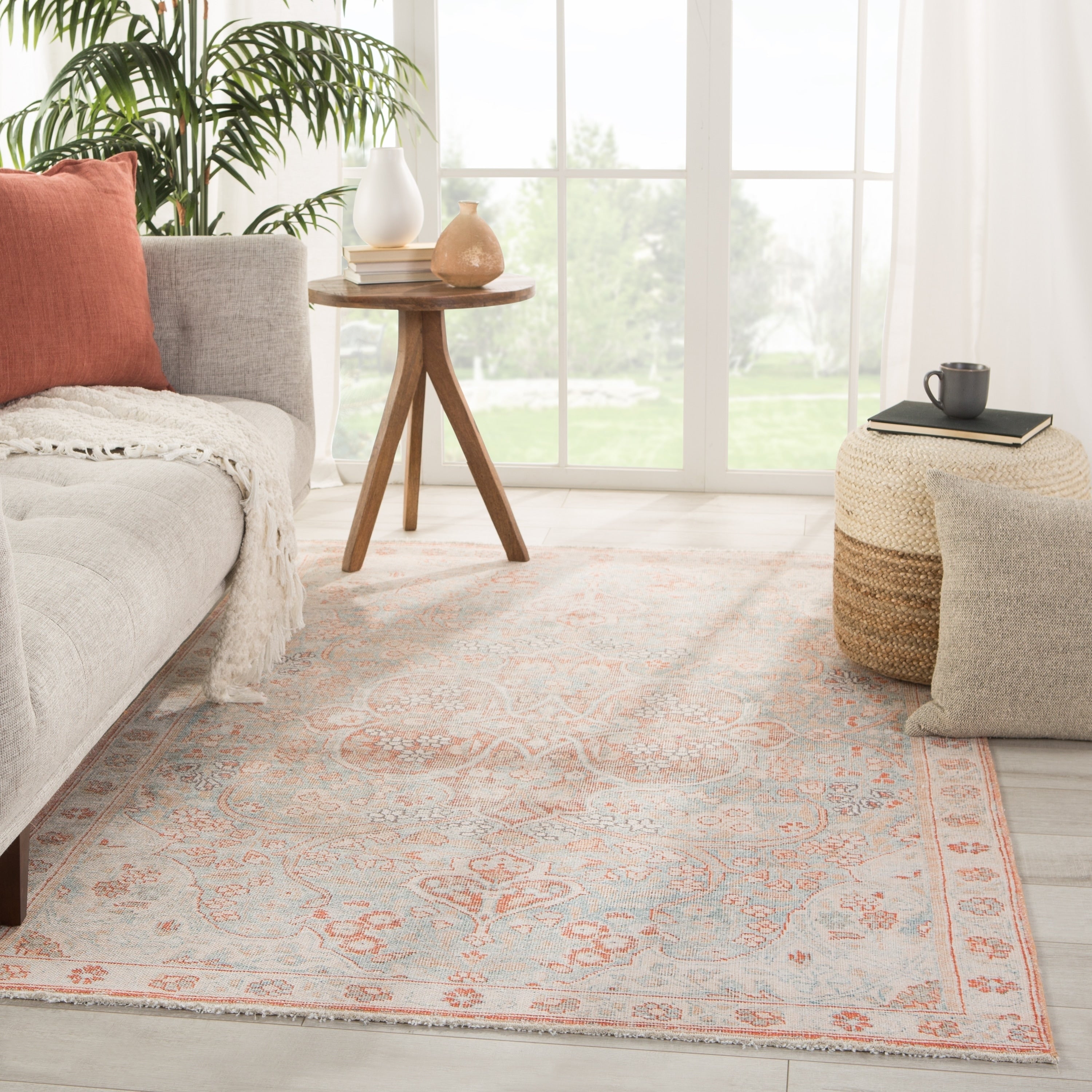 The Curated Nomad Lowas Medallion Orange Blue Cotton Mix Area Rug