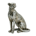 Wendy Sitting Leopard Figurine Stone Powder Resin Metallic Silver 9 Inch