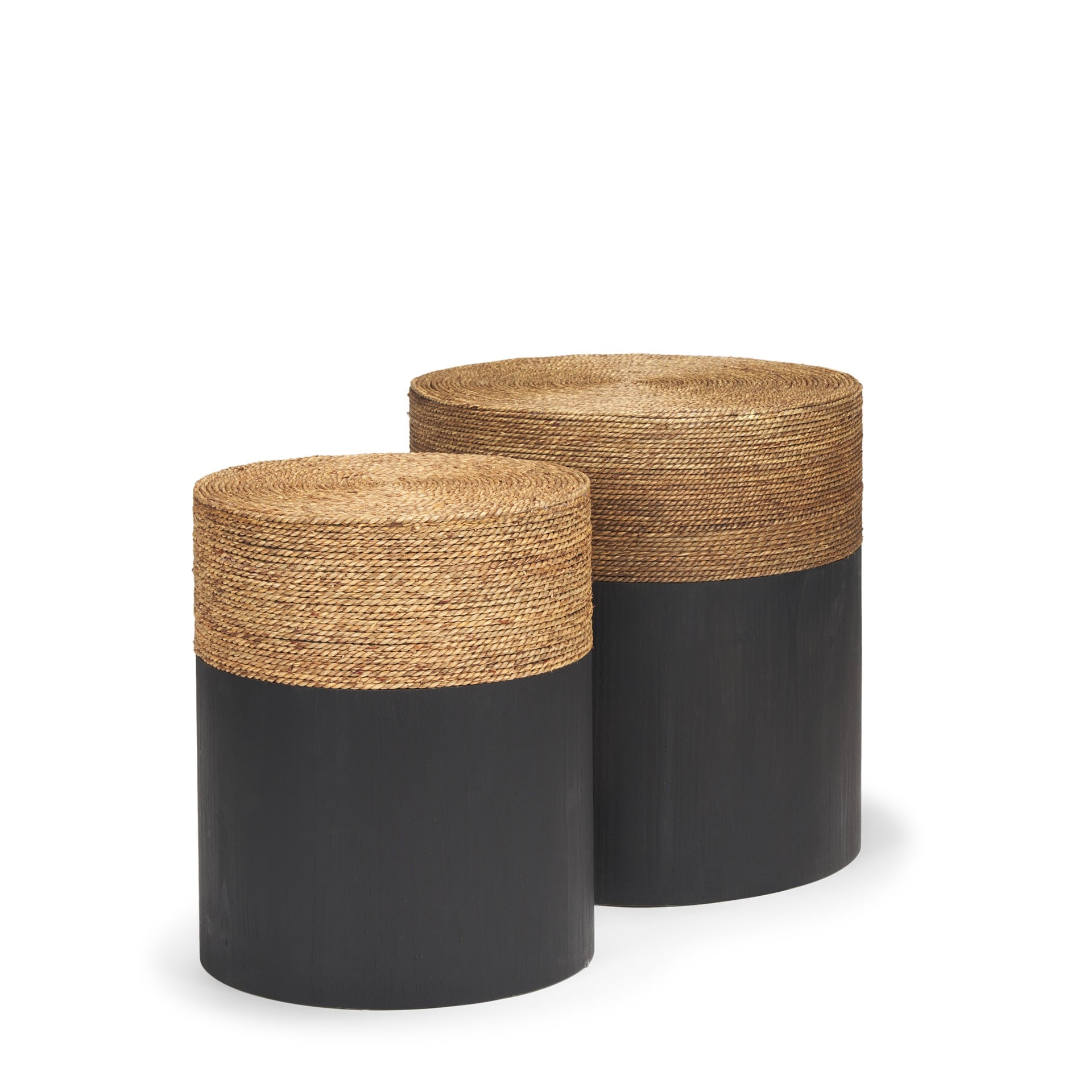 Wenopa Matte Black Wood W Natural Jute Accent Tables