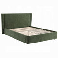 Wery Low Profile Queen Bed Textured Green Upholstered Wingback Headboard
