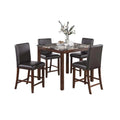 Wesley 5Pc Dining Table Set Black Faux Leather Faux Marble Cherry Brown