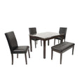 Wesley 5Pc Dining Table Set Black Faux Leather Faux Marble Cherry Brown