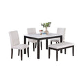 Wesley 5Pc Dining Table Set White Faux Leather Faux Marble Cherry Brown