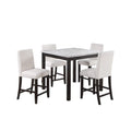 Wesley 5Pc Dining Table Set White Faux Leather Faux Marble Dark Brown