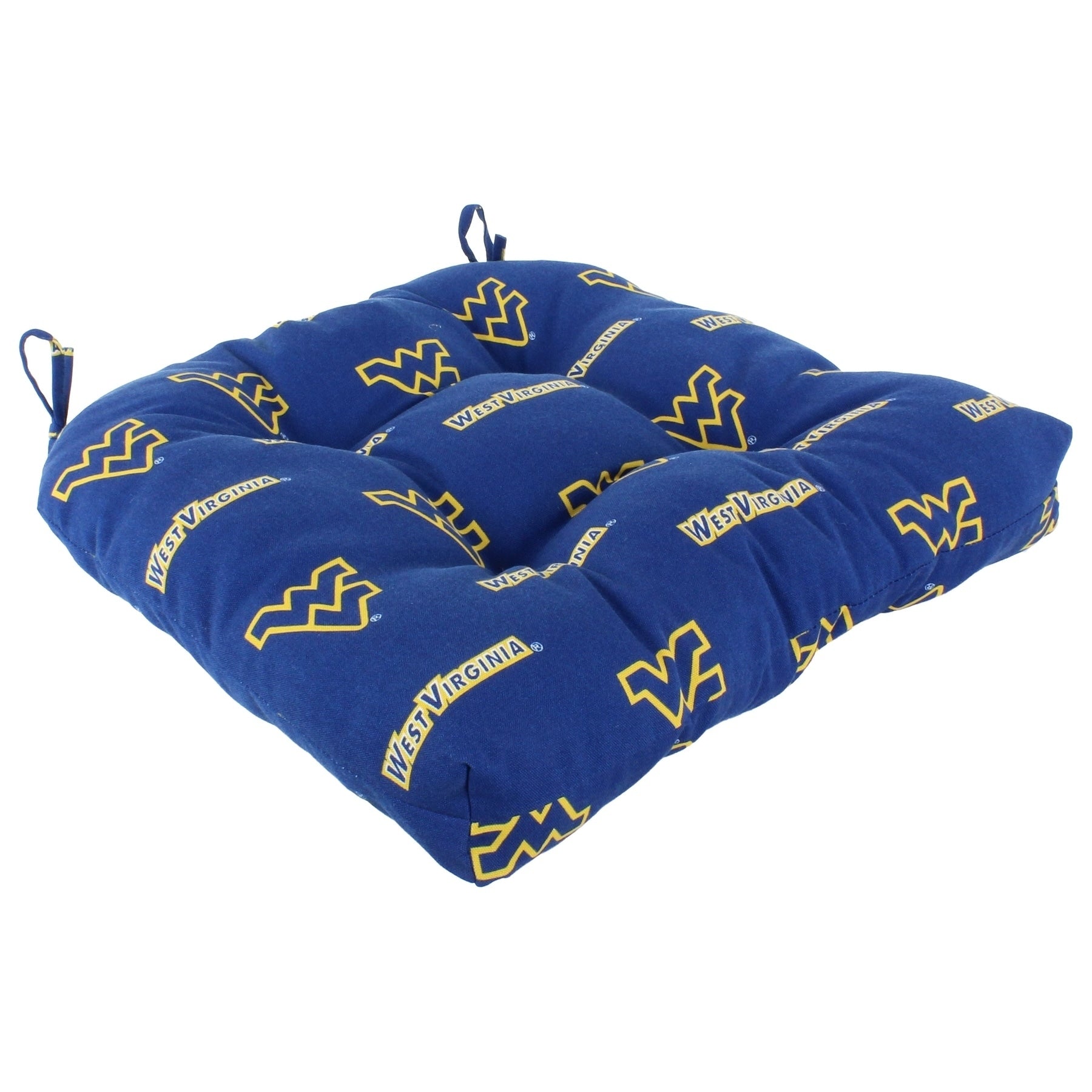 West Virginia Mountaineers Indoor Outdoor Seat Cushion Patio D Cushion 20 X 20 2 Tie Backs 20 X 20 X 3